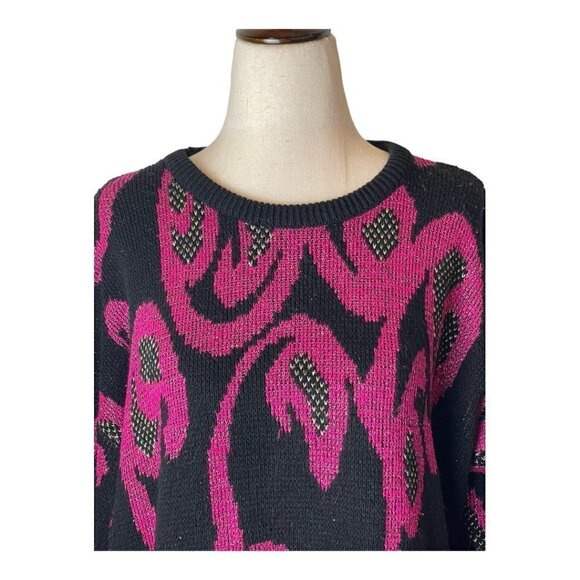 Distinctly Different Vintage Black And Purple Metallic Sparkle Sweater Size 18W - Picture 3 of 9